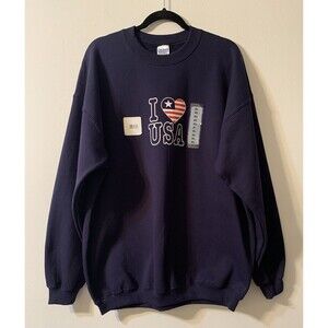 Vintage I Love USA Navy Blue Sweatshirt Gildan Size XL